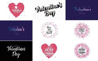Love and Valentine's word art design with heart shapes and gradient backgrounds vector