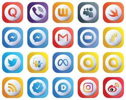 20 Cute 3D Gradient High Resolution Social Media Icons such as video. messenger. zoom and email icons. High-Quality and Stylish vector