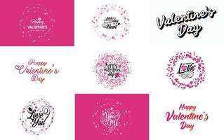 Valentine's card set with hearts and calligraphy lettering vector