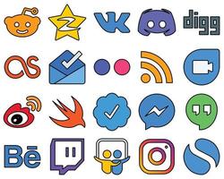 20 Premium Line Filled Social Media Icons such as weibo. feed. rss and flickr Fully customizable and premium vector