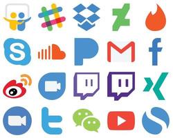 20 Flat Illustration Flat Social Media Icons weibo. fb. sound. facebook and email icons. Professional Gradient Icon Set vector