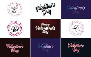 Valentine's word art design set with hearts vector