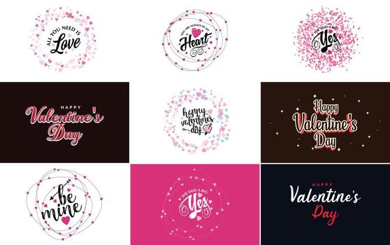 Happy Valentine's Day typography design with heart shapes and a gradient color scheme vector