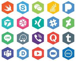 20 High-quality White Icons viber. line. overflow. deviantart and xing Hexagon Flat Color Backgrounds vector