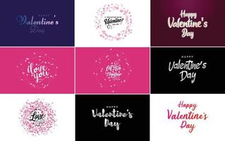 Happy Valentine's Day typography design set with hearts vector