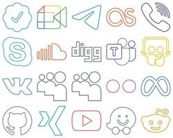 20 Innovative Colourful Outline Social Media Icons such as microsoft team. music. viber. sound and chat Minimalist and customizable vector