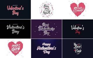 amor palabra letras dibujadas a mano y caligrafía con lindo corazón en rojo. blanco. y fondo rosa plantilla o fondo del día de san valentín adecuado para usar en el concepto de amor y día de san valentín vector