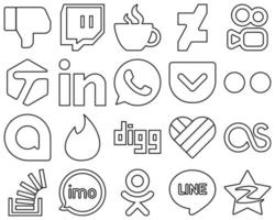 20 Fully Editable Black Line Social Media Icons such as digg. google allo. tagged. yahoo and pocket icons. High-resolution and editable vector