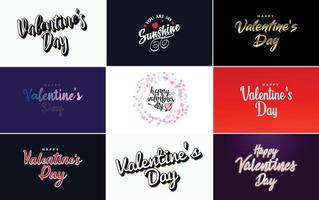 Happy Valentine's Day and Love calligraphy greeting card templates with a heart theme vector