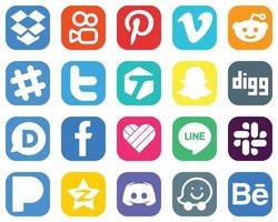 20 íconos versátiles de redes sociales como line. Pío. iconos fb y disqus. conjunto de iconos de degradado moderno vector