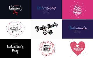 día de san valentín con letras negras dibujadas a mano y corazones rosas en la ilustración vectorial de fondo blanco adecuada para usar en el diseño de tarjetas. pancartas logotipos volantes etiquetas. iconos insignias y pegatinas vector