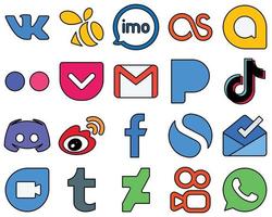 20 Unique Line Filled Social Media Icons such as video. tiktok. flickr. pandora and email High-resolution and elegant vector