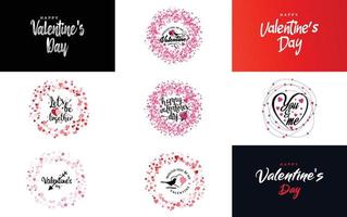 Happy Valentine's Day and Love calligraphy greeting card templates with a heart theme vector