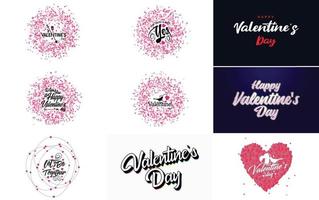 Love and Valentine's word art design with heart shapes set vector