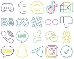 20 Eye-catching and vibrant Colourful Outline Social Media Icons such as spotify. meta. video. behance and video Customizable and high-resolution vector