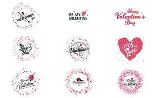 Happy Valentine's Day typography design with heart shapes vector