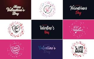 Happy Valentine's Day typography design with heart shapes and a gradient color scheme vector