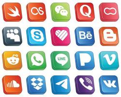 20 Unique Isometric 3D Social Media Icons such as whatsapp. blog. women. blogger and likee icons. Eye-catching and high-definition vector