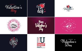 plantilla de tarjeta de felicitación de feliz día de san valentín con un tema romántico y un esquema de color rojo y rosa vector