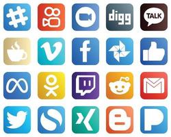 20 Popular Social Media Icons such as like. caffeine. fb and video icons. Elegant and high resolution vector