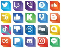 3D Social Media Brand Icon Set 20 Icons Pack such as blog. dropbox. sound. funding and facebook icons. Fully customizable and professional vector