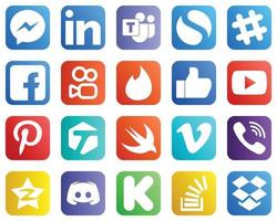 20 íconos de redes sociales para su marca, como video. Facebook. spotificar me gusta y los iconos de kuaishou. llamativo y de alta calidad vector