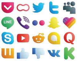 Gradient Social Media Brand Icon Set 20 icons such as youtube. skype. viber. likee and yahoo icons. Premium and high quality vector