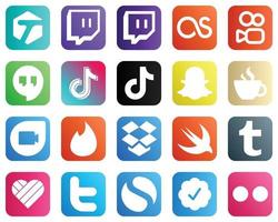 20 elegantes íconos de redes sociales como Swift. Tinder. China. dúo de google e iconos de transmisión. versatil y profesional vector