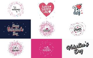 Happy Valentine's Day typography design with heart-shaped wreaths vector