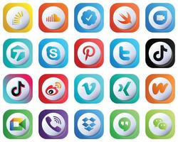 Cute 3D Gradient Icons for Popular Social Media 20 pack such as douyin. tweet. swift. twitter and chat icons. Modern and High-Quality vector