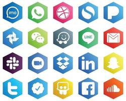 colección de iconos blancos de color plano hexagonal como zoom. correo. foto de google iconos de línea y correo electrónico. 25 iconos de alta calidad