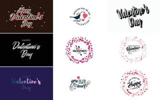 Happy Valentine's Day and Love calligraphy greeting card templates with a heart theme vector