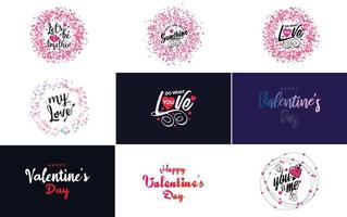 Happy Valentine's Day and Love calligraphy greeting card templates with a heart theme vector