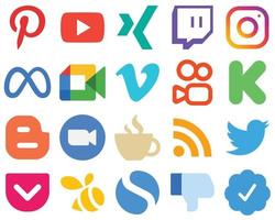 20 Flat Social Media Icons for a Modern UI funding. kuaishou. meta and video icons. Stylish Gradient Icon Set vector