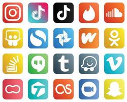 20 íconos versátiles de redes sociales como odnoklassniki. Wattpad. Tinder. Iconos de Google Photo y Slideshare. minimalista y personalizable vector