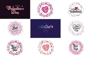 Happy Valentine's Day and Love calligraphy greeting card templates with a heart theme vector