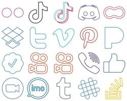 20 High-quality and modern Colourful Outline Social Media Icons such as vimeo. twitter. message. dropbox and mothers Elegant and minimalist vector