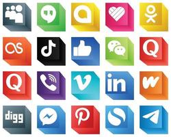 3D Social Media Brand Icons for Branding 20 Icons Pack such as viber. quora. video. messenger and facebook icons. Editable and high-resolution vector