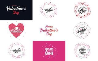 Happy Valentine's Day and Love calligraphy and word art greeting card templates with a heart theme vector