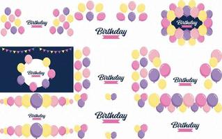 Happy Birthday text with a realistic balloon and vector illustration of a celebration balloon with a colorful flag background includes anniversary birthday light bokeh and glitter