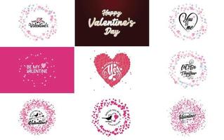 Happy Valentine's Day typography design with a heart-shaped wreath and a gradient color scheme vector