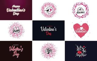 Valentine's lettering typography poster with a heart design set vector