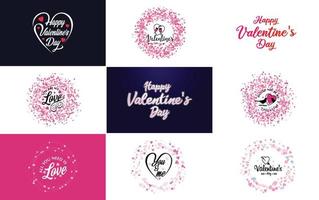 plantilla de tarjeta de felicitación de feliz día de san valentín con un tema floral y un esquema de color rojo y rosa vector