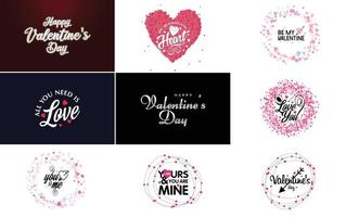 Happy Valentine's Day and Love calligraphy greeting card templates with a heart theme vector