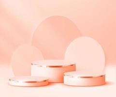 3D abstract scene background three step round luxury orange podium round cream background product presentation mockup photo