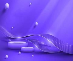 Purple and blue product display podium with blue curve line and ball elements with broken decoration and glitter light effect sparkling photo