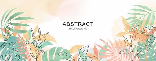 Abstract art nature background vector. Modern shape line art wallpaper. Boho foliage botanical tropical leaves and floral pattern design for summer sale banner. vector