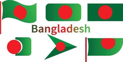 Set Of Bangladesh Flags In Different Designs Icon Flaying Flags With White Background. vector