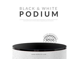 black white podium marble texture on white background, vector illustration