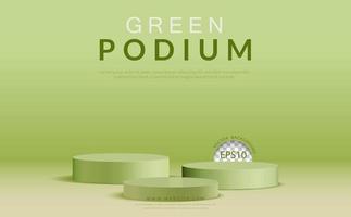 Green cylinder shape three podium on green background. vector illustration